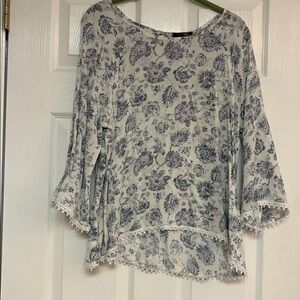 Papermoon Light Blue Floral Light Weight Longsleeve Blouse